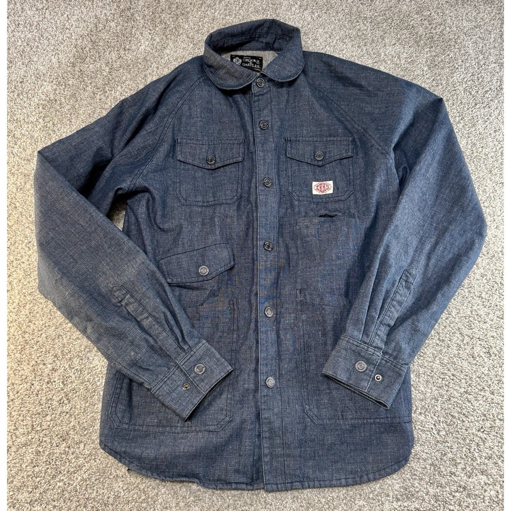 Crooks & Castles Long Sleeve Denim Chambray Button Up Work Shirt Utility Medium
